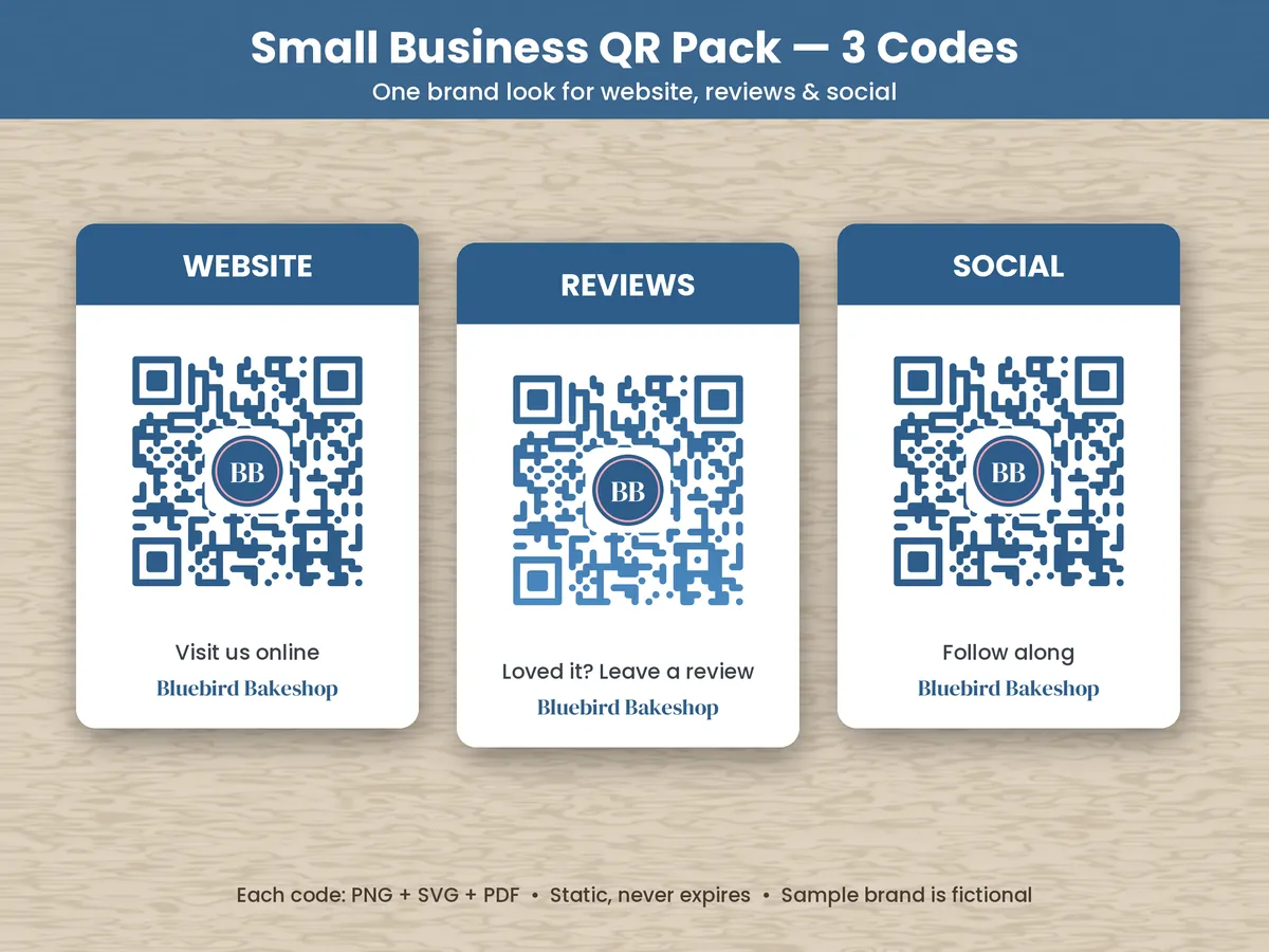 Small Business 3-Pack sample mockup (sample brand)